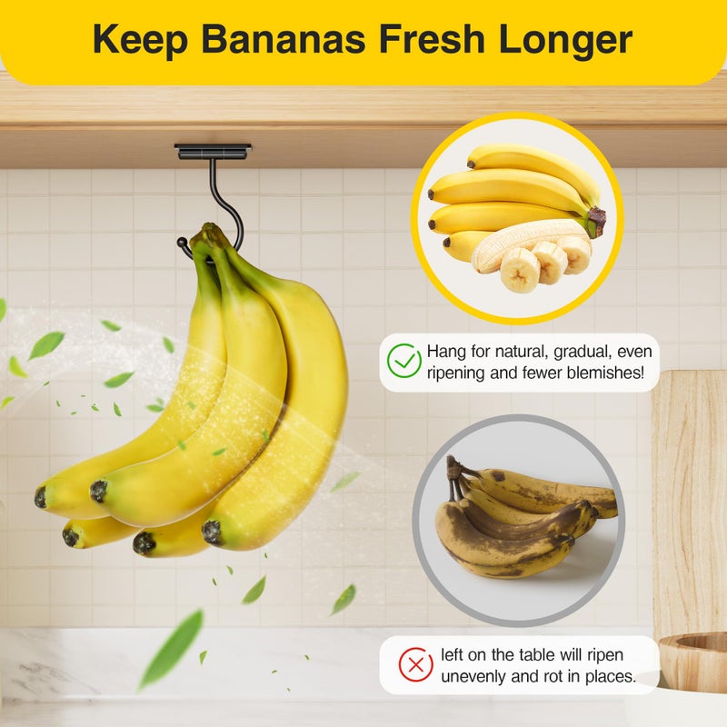 Josmimic Under Cabinet Banana Hook Adhesive - 2 Pack Sticky Banana Hanger Under Counter, Sturdy Metal Banana Holder for Hanging Bananas or Kitchen Utensil, Banana Saver, Keeps Bananas Fresh, Black - Image 5